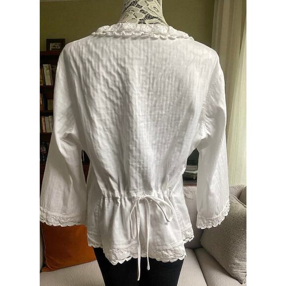 Kleen white lace-trimmed collar pin-tuck details on front tie Back XL white - Picture 3 of 7